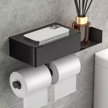 Держатель для туалетной бумаги из нержавеющей стали для хранения на кухне, размещение бутылок с приправами на стене в ванной комнате, рулон бумаги, хранение телефона чёрный