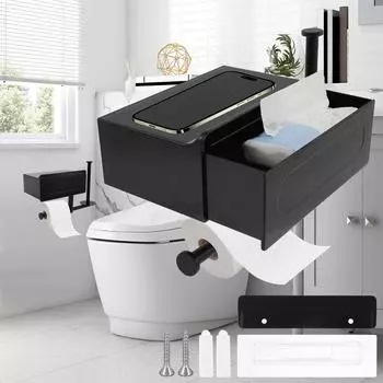 Держатель для туалетной бумаги, настенная стойка для рулонов туалетной бумаги без отверстий, с ящиком для хранения, полка для салфеток для ванной комнаты, аксессуары для органайзера