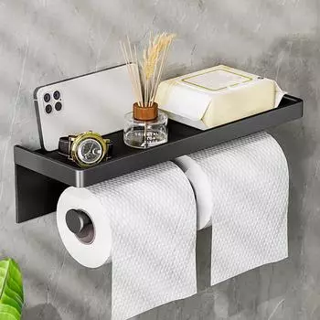 Держатель для туалетной бумаги, настенный держатель для рулона бумаги с поддоном для хранения, органайзер для туалета, подставка для телефона, аксессуары для ванной комнаты серый
