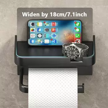 Держатель для туалетной бумаги, настенный держатель для рулона бумаги, подставка для хранения, органайзеры для туалета, подставка для телефона, аксессуары для ванной комнаты, новинка 2024 г. чёрный