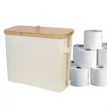 Держатель для туалетной бумаги с бамбуковой крышкой, корзина для хранения вещей для ванной комнаты и общежития бежевый