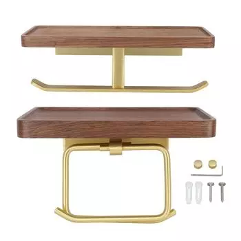 Держатель для туалетной бумаги с полкой Держатель для бумаги из орехового дерева из алюминиевого сплава Простая установка Экономия места Tis Type 1