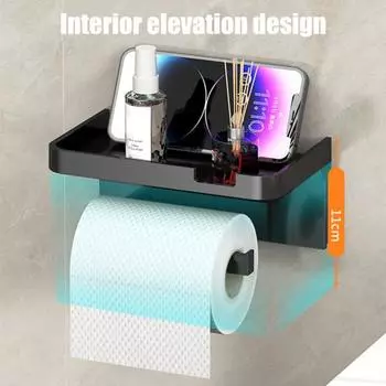 Держатель для туалетной бумаги с полкой для хранения, прочный, выдерживающий нагрузку, простой монтаж, самоклеящаяся рулонная бумага чёрный