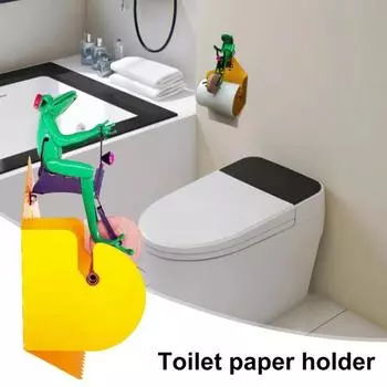 Держатель для туалетной бумаги Симпатичный дизайн в виде лягушки Легко установить Настенный держатель для рулонной бумаги с лягушкой для езды на одноколесном велосипеде