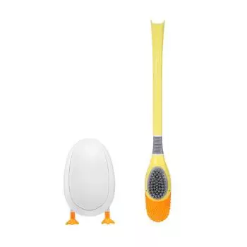 Держатель для туалетной щетки Симпатичный силиконовый скребок с длинной ручкой Быстросохнущий кронштейн Гибкие щетки Аксессуары для уборки ванной комнаты розовый