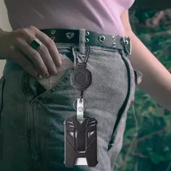 Держатель для удостоверения личности Держатель для карт Сверхмощный, легко вытягиваемый выдвижной анти-потерянный портативный из нержавеющей стали Тактическая катушка для удостоверения личности Вертикальный ремешок для удостоверения личности чёрный