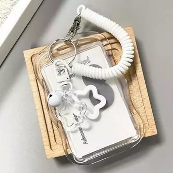 Держатель для удостоверения личности с брелком и пружинным шнуром, силиконовый чехол для карты с прозрачным окном, защитный чехол для фотокарты с декором в виде колокольчика для офиса, больницы белый