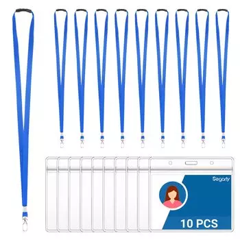 Держатель для удостоверения личности Segarty, шейный ремень с защитными деталями, набор из 10 штук, синий горизонтальный держатель для удостоверения личности, стильный противоударный чехол из ПВХ, держатель для имени сотрудника