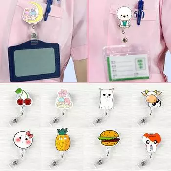 Держатель для удостоверения личности, выдвижной милый зажим, 1 шт., новый держатель для офиса, школы, ключ-карта, акриловый фрукт, 50 см, модная катушка с изображением животных, ювелирный аксессуар 2