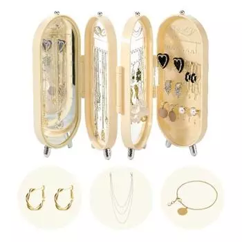 Держатель для ювелирных изделий с зеркалом, многослойный складной экран, современный пылезащитный настольный женский органайзер для сережек, колец, коробка-контейнер