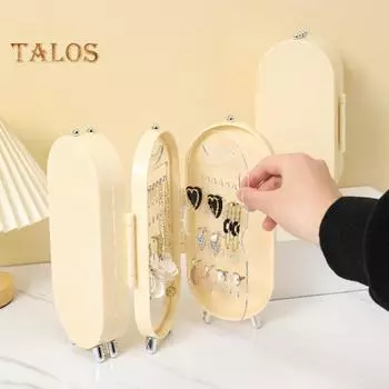 Держатель для ювелирных изделий с зеркалом, многослойный складной экран, современный пылезащитный настольный женский органайзер для сережек и колец, коробка жёлтый