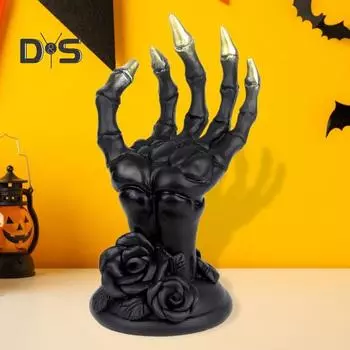 Держатель для ювелирных изделий в готическом стиле Держатель для ювелирных изделий в форме руки с основанием в виде розы Многофункциональная подставка для украшений Орнамент для колец Серьг Ожерелья чёрный