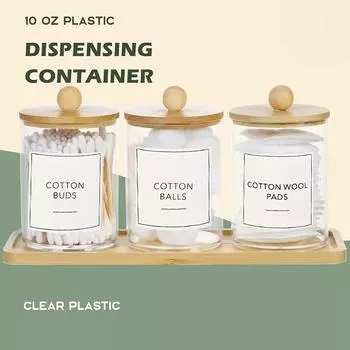 Держатель для ватных палочек, диспенсер, акриловые контейнеры с этикетками и бамбуковыми крышками, органайзер для хранения ватных палочек, косметических подушечек