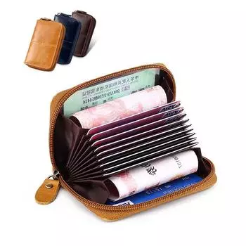 Держатель для визитных карточек из коровьей кожи, мужской кошелек для кредитных карт на молнии, мужской ретро-банковский ID, держатель для кредитных карт, RFID-блокировка хаки