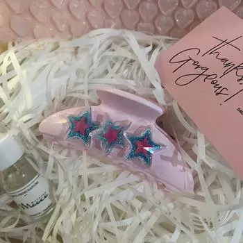 Держатель для волос Краб-зажим для волос Y2k Style Hair Claw Корейские заколки для волос Акриловые женские заколки-акулы Star Hair Claw розовый/бежевый