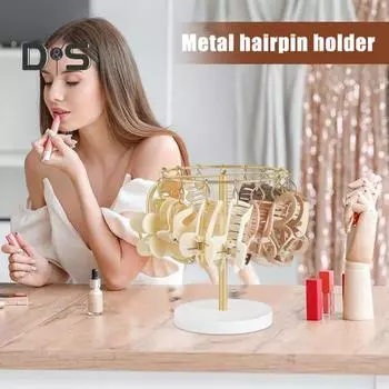 Держатель для волос с 16 съемными крючками, круглое основание, простая установка, магазин аксессуаров для волос, держатель для ювелирных изделий золотистый/белый