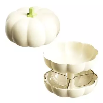 Держатель для закусок в виде тыквы с крышкой, двухслойный сервировочный контейнер с 3 разделенными отсеками, поднос для конфет, фруктов, орехов, миска для закусок на Хэллоуин, Рождество бежевый