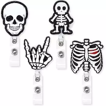 Держатель для значка, акриловая выдвижная катушка для значка, блестящая катушка для значка на Хэллоуин, в форме черепа, зажим для значка для медсестер, врачей, студентов C