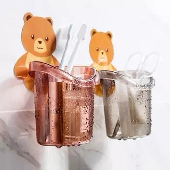 Держатель для зубной щетки, очаровательная чашка для хранения медвежьих объятий, настенный сливной дизайн, простая организация, чашка для зубной щетки, принадлежности для ванной комнаты серый