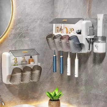 Держатель для зубных щеток, настенный подвесной бытовой набор без перфорации, чехол для зубной щетки, стеллаж для хранения чашки для полоскания рта для ванной комнаты 0.5KG
