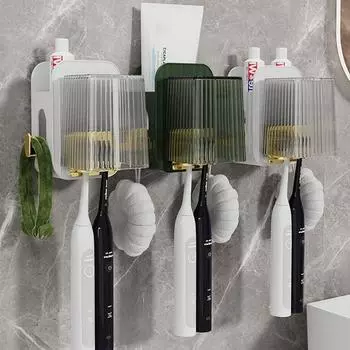 Держатель для зубных щеток No-Punch, многофункциональный держатель для ополаскивателя полости рта для ванной комнаты темно-зеленого