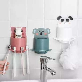 Держатель для зубных щеток с мультяшными животными, набор аксессуаров для ванной комнаты, зубная щетка, зубная паста, настенный держатель для хранения на присоске, контейнер-органайзер