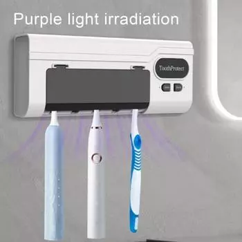 Держатель для зубных щеток вмещает 5 зубных щеток, УФ-дезинфекция, настенный, без перфоратора, USB-зарядка, стерилизация, органайзер для зубных щеток фиолетовый