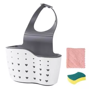 Держатель губки для кухонной мойки, регулируемый плечевой ремень, можно повесить, отверстие для сушки, используется для губки, щетки, полотенца, чтобы поддерживать порядок на кухне.