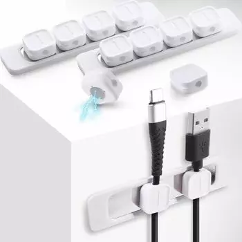Держатель кабеля Магнитный держатель шнура Организация проводов Кабельные зажимы 4 шт. Фиксация кабеля 12 [Кожа ICHI] (Белые фигуры)