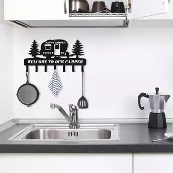 Держатель ключей Camper с 7 крючками - металлическая вешалка для ключей в деревенском стиле с рисунком сосны для декора стены, идеальная вешалка для ключей Camper светло-серый