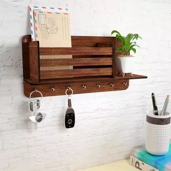Держатель ключей Okley для дома | Деревянный держатель ключей для стены Держатели брелоков для стены | Вешалка для ключей (7 крючков) (дуб) коричневый