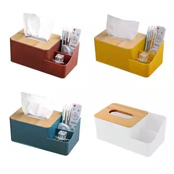 Держатель коробки для салфеток с бамбуковой крышкой, многофункциональный органайзер для хранения крышек для салфеток с двумя отделениями