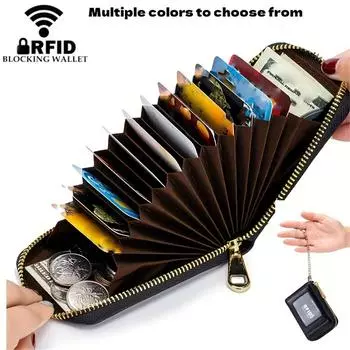 Держатель кредитной карты RFID, небольшой кожаный кошелек на молнии со съемным идентификационным окном для брелка чёрный