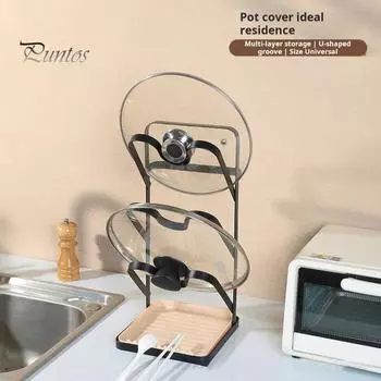 Держатель крышки для кастрюли, многослойная конструкция, высокая устойчивость к ржавчине, устойчив к коррозии, прочный, выдерживающий нагрузку держатель крышки для кухонных принадлежностей, стойка для хранения чёрный