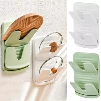 Держатель крышки кастрюли Многофункциональная установка без сверления Прочная несущая способность Настенный двухслойный слив белый