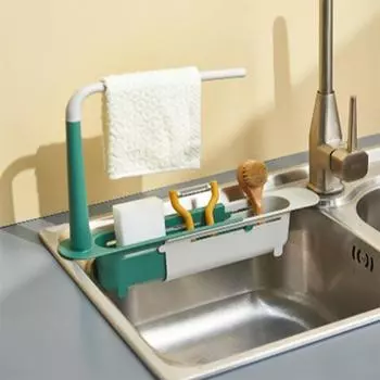 Держатель кухонной мойки, выдвижная сливная полка для раковины, вешалка для салфеток, подставка для губки для полотенец зелёный