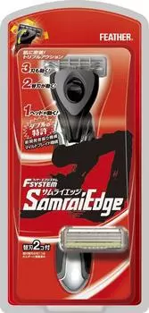 Держатель лезвия Feather F System Samurai с 2 запасными лезвиями (Сделано в Японии)
