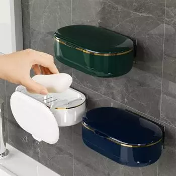 Держатель мыла настенный ящик типа Punch Free Space Saving Wall Hanging Bathroom Мыльница для хранения ежедневного использования синий