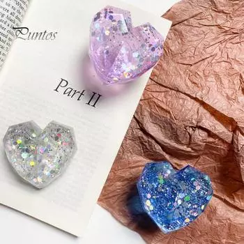 Держатель на палец для мобильного телефона, универсальная телескопическая красочная подставка с блестками 3D, складная ручка для телефона с сердцем любви, подставка для дома зелёный