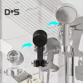 Держатель насадки для душа на присоске, регулируемый угол, прочная несущая универсальная съемная настенная душевая стойка с крючком серый/чистый