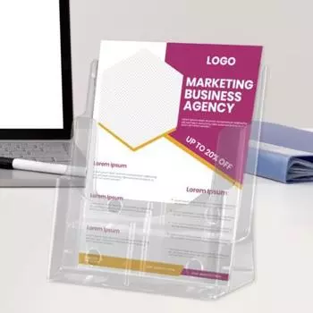 Держатель одно-/двухслойный, прозрачное настенное крепление, столешница, брошюра, флаер, буклет, журнал для документов, литературная подставка Single Layer