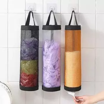 Держатель пластикового пакета, сетчатый держатель для продуктовой сумки, подвесная сумка для хранения, диспенсер, сетка, мешки для мусора, сумка для хранения чёрный