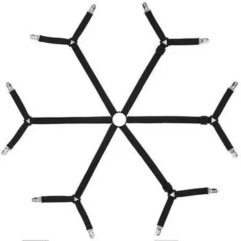 Держатель простыни с 12 зажимами. Противоскользящий фиксирующий ремень для простыни. Нержавеющая сталь. 6 регулируемых длинных ремней. Эластичный наматрасник. Крепеж для диванной подушки. белый