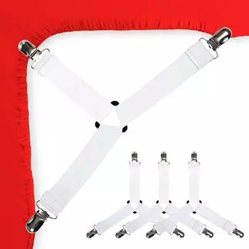 Держатель простыни Угловые ремни Зажимы для наматрасника для удержания простыней на месте, регулируемые ленты для постельного белья белый