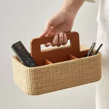 Держатель пульта дистанционного управления, ящик для хранения косметики, плетеный вручную, винтажный чехол для контроллера Caddy Dark Color