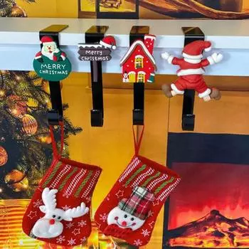 Держатель рождественских чулок, металлический крючок без сверления с защитными накладками, Г-образный держатель для чулок, украшение каминной полки на рождественскую вечеринку A