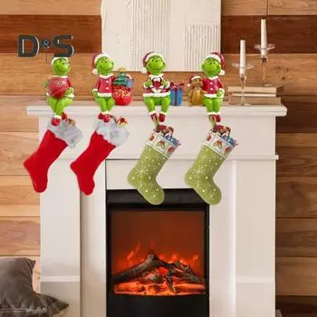 Держатель рождественского чулка, смоляная зеленая фигурка эльфа, крючок для чулок, сезонная вешалка для камина для рождественских венков, чулок A