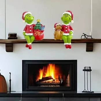 Держатель рождественского чулка, смоляная зеленая фигурка эльфа, крючок для чулок, сезонная вешалка для камина на Рождество A