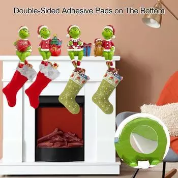 Держатель рождественского чулка, смоляная зеленая фигурка эльфа, крючок для чулок, сезонная вешалка для камина для рождественских венков, чулок D