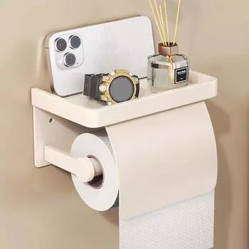 Держатель рулона бумаги для ванной комнаты с полкой для телефона Водонепроницаемый брызгозащищенный защитный кожух Утолщенная самоклеящаяся полка для туалетной бумаги с большой нагрузкой A